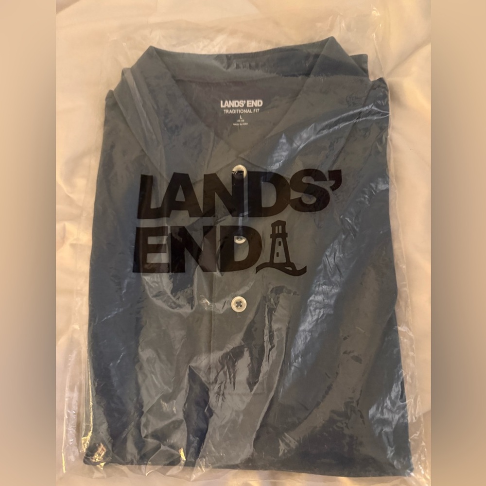 men's lands end traditional fit supima polo bering sea blue